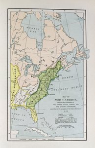 Mapa da América do Norte, mostrando as fronteiras dos Estados Unidos, Canadá e as posses espanholas, de acordo com as propostas do Tribunal de França em 1782, de &39;The Narrative and Critical Histo&39;